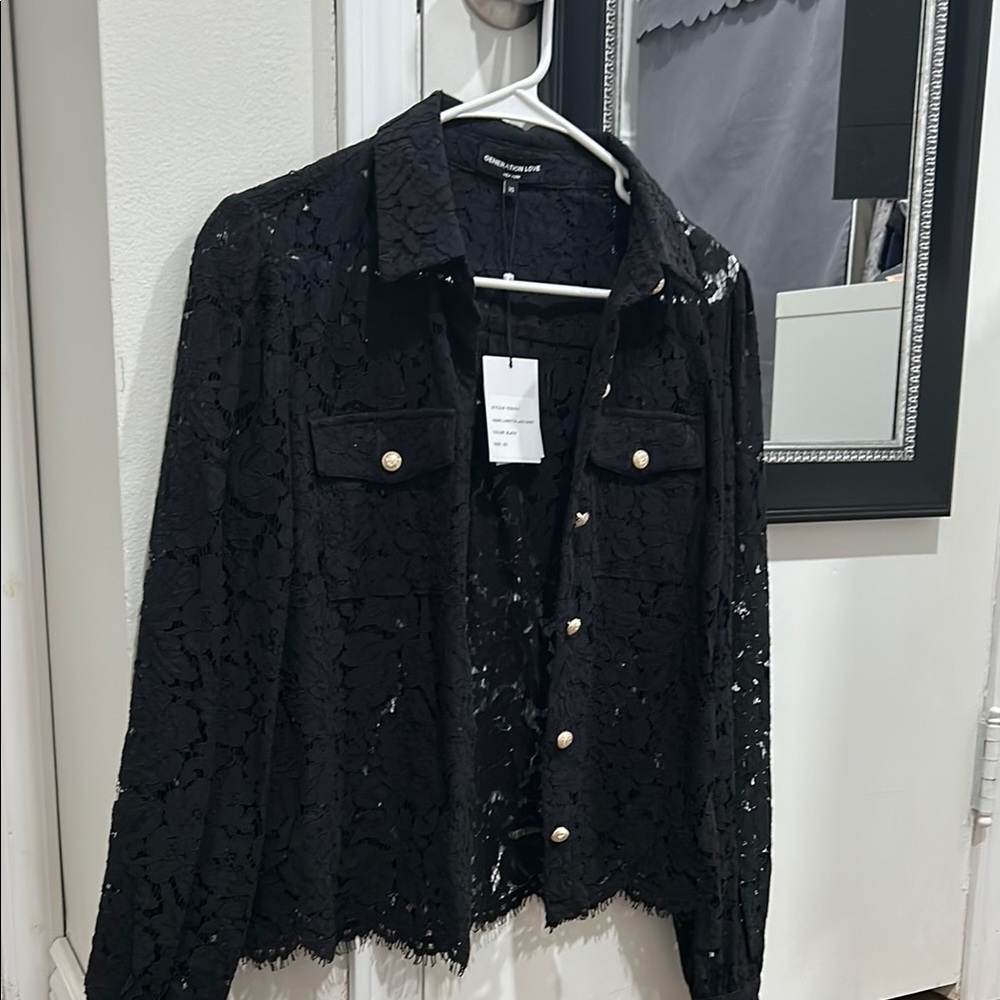 Generation Love Black Lace Button Down Shirt